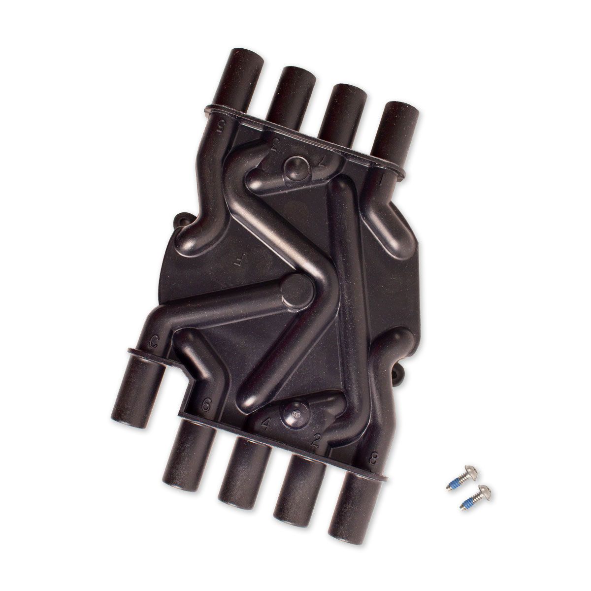 A black plastic Indmar CAP HVS (HIGH VOLTAGE SWITCH) – 556345GM, with blue screws, from Indmar.