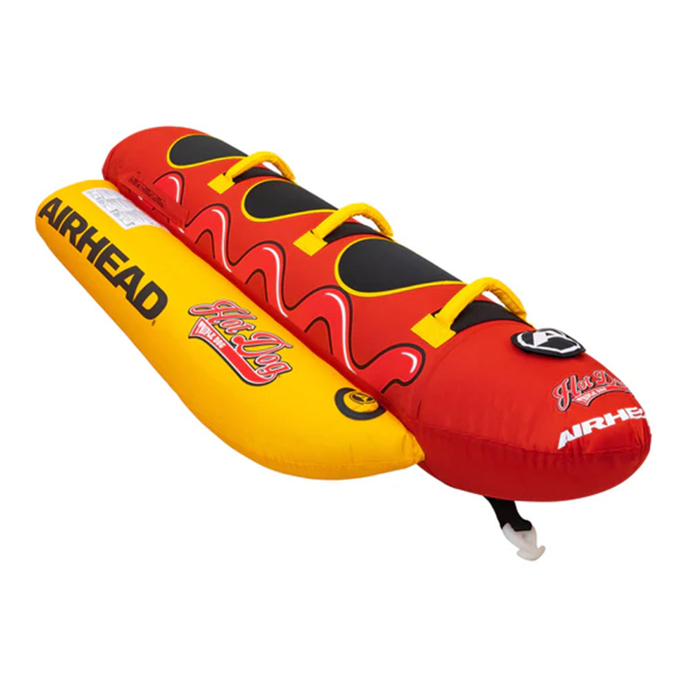 Red and yellow inflatable tube with Airhead branding on a white background