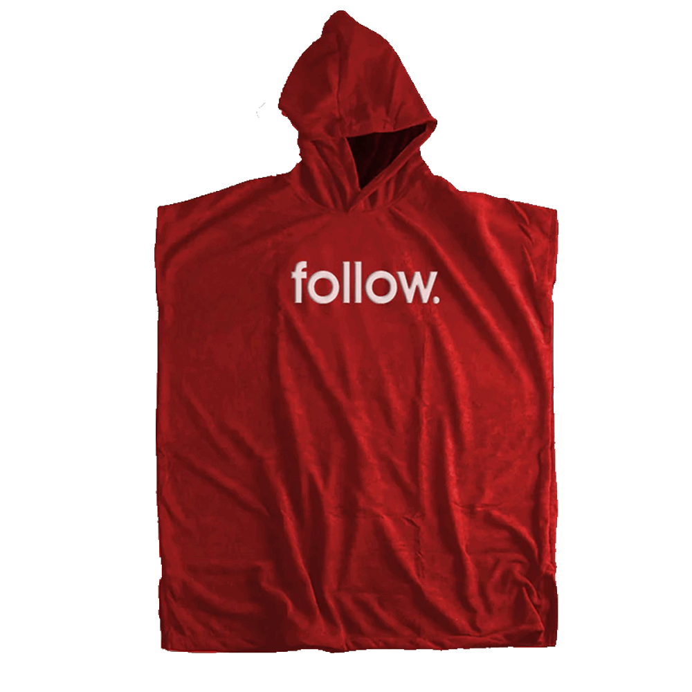 A Follow Wake 3.13 Towelie - Red poncho with an embroidered logo.