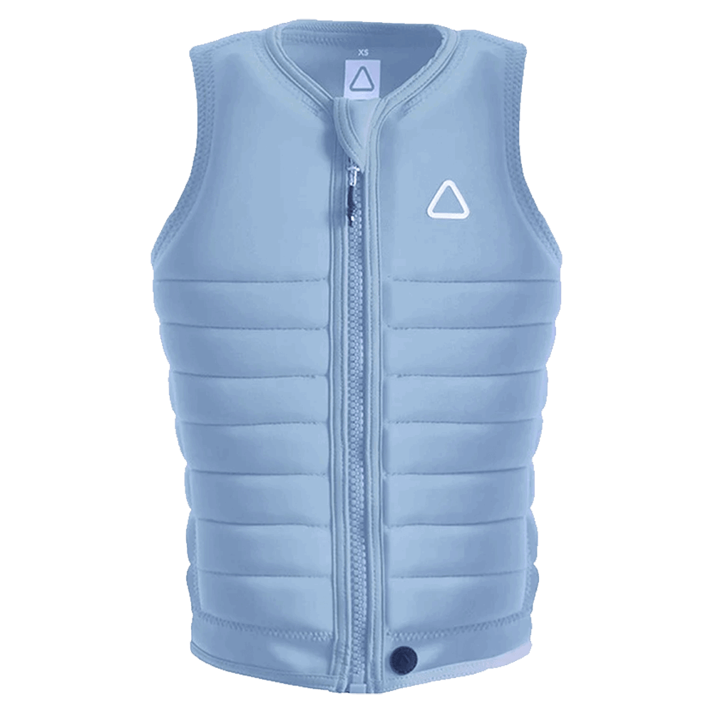 A Follow Primary Ladies Jacket - Baby Blue with a triangle on it from Follow Wake's Ladies Primary Vest collection.