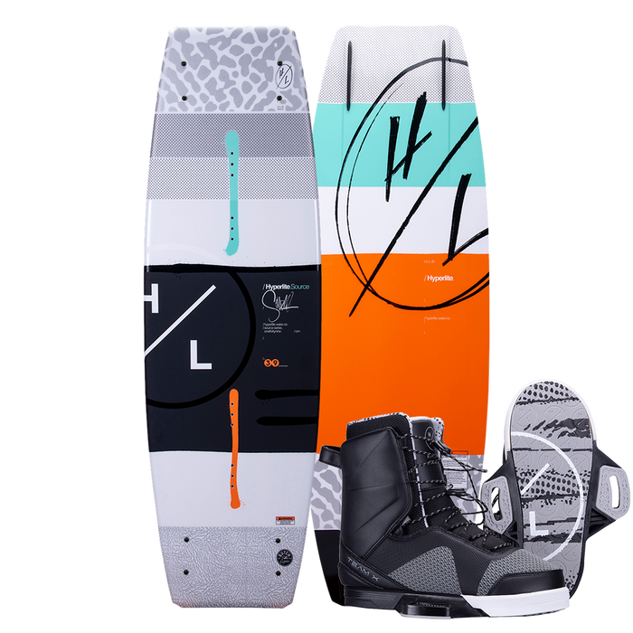 A Hyperlite 2023 Source Wakeboard with a pair of Team X Bindings for freeride.