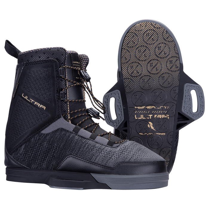 A pair of Hyperlite 2023 Rusty Pro Wakeboard boots, featuring Ultra Bindings.