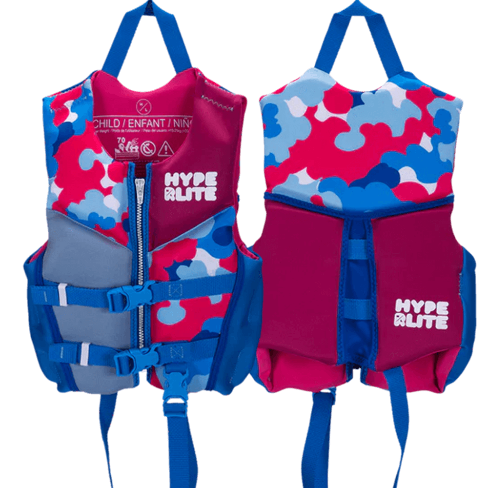 A Hyperlite Girls Indy Vest - Child for water safety.