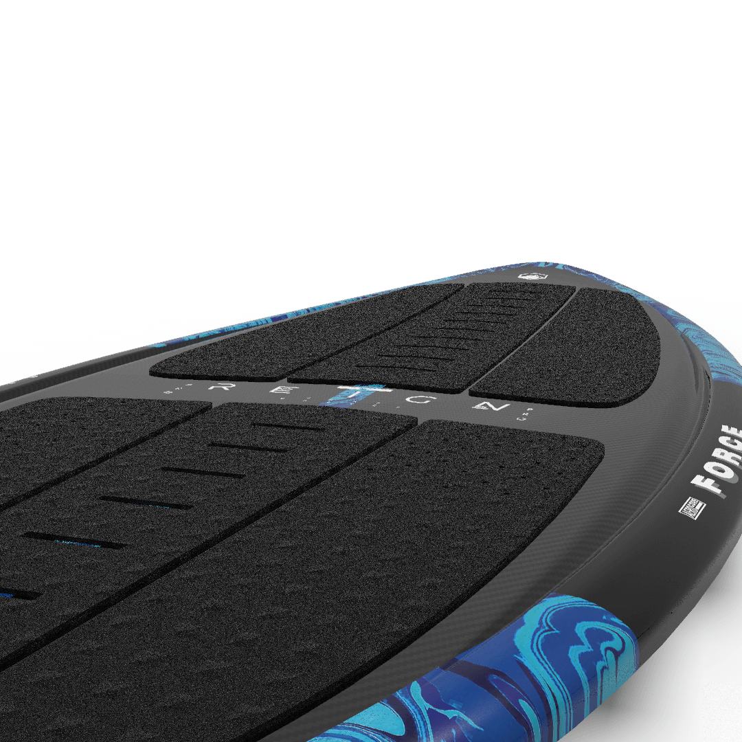 A blue and black Liquid Force Reign Pro Skim Board designed for skim slayer enthusiasts in wake sports.