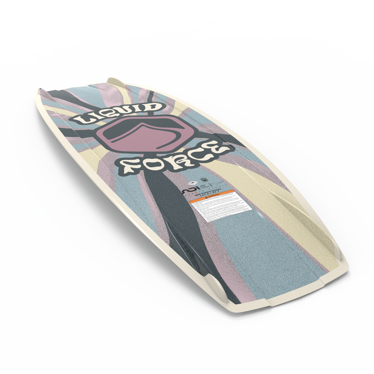 The Liquid Force 2025 M.E. Wakeboard is a vibrant board that features the Liquid Force logo, adorned with shades of pink, yellow, and gray. This design reflects athlete-driven innovation and draws inspiration from Meagan's professional model, making it ideal for enhancing your wakeboarding experience.