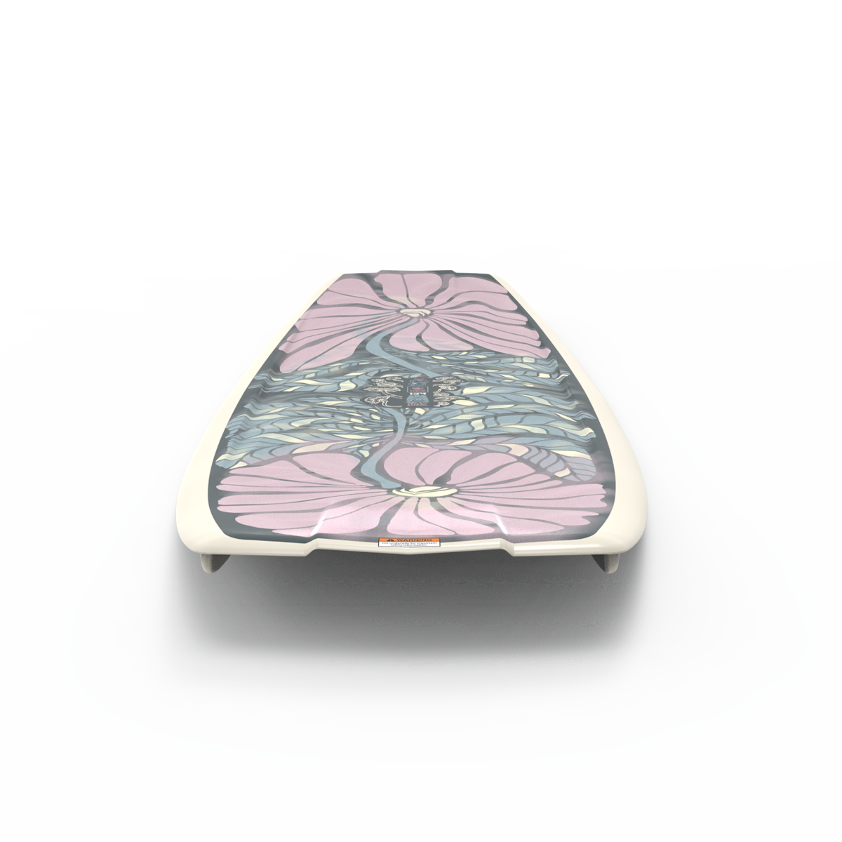 The Liquid Force 2025 M.E. Wakeboard features a pink and blue floral pattern set against a stark white background, embodying the innovation driven by athletes like Meagan Ethell.