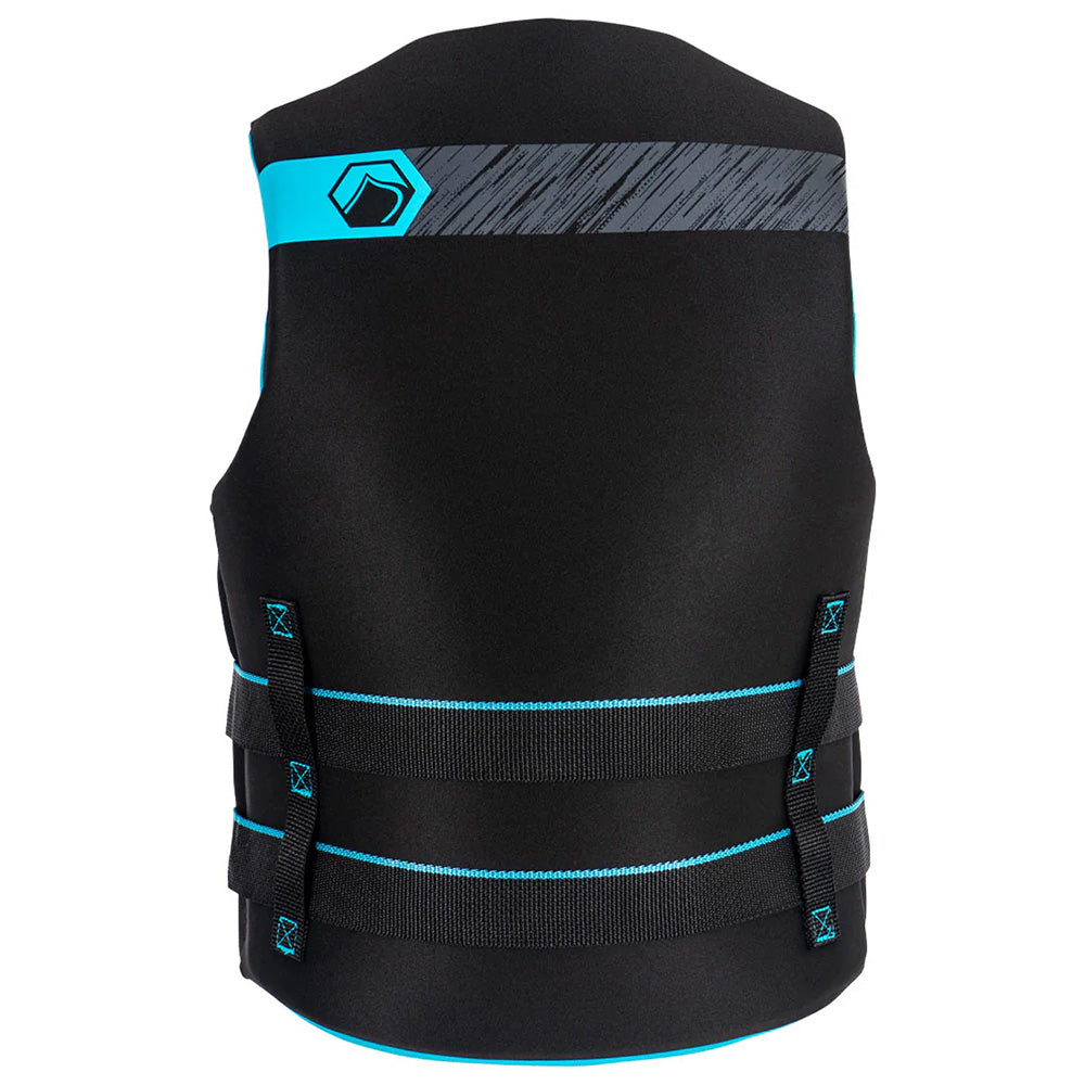 Back of the vest view of the Liquid Force Women's Hinge Classic CGA - Black/Aqua