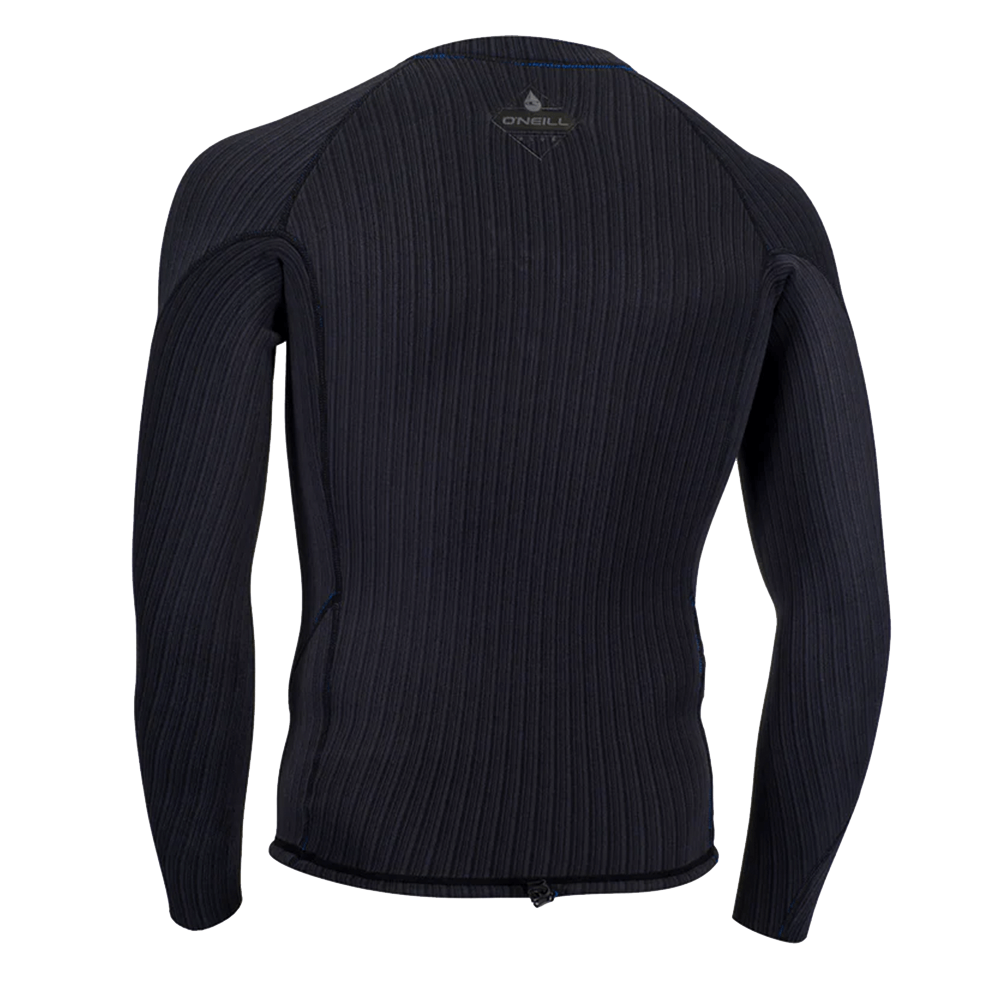 The back view of an O'Neill Hyperfreak Comp-X 2mm L/S Top made from TechnoButter 3X neoprene.