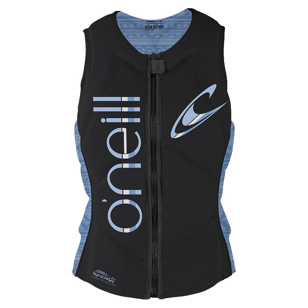 Black and blue life vest with 'O'Neill' branding on a white background