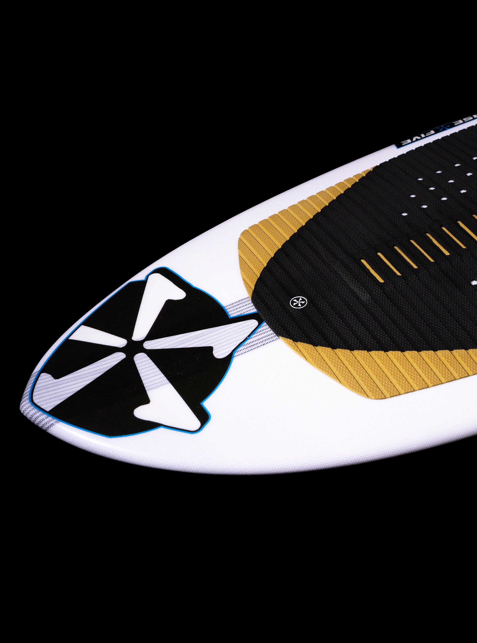 Phase 5 2025 Ahi Wakesurf Board nose featured against a black back drop