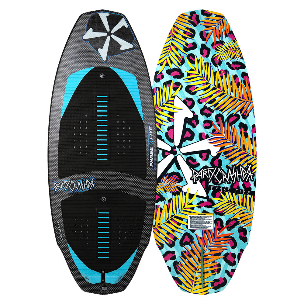 Phase 5 2025 Party Crasher Wakesurf Board front and back of board pictured together