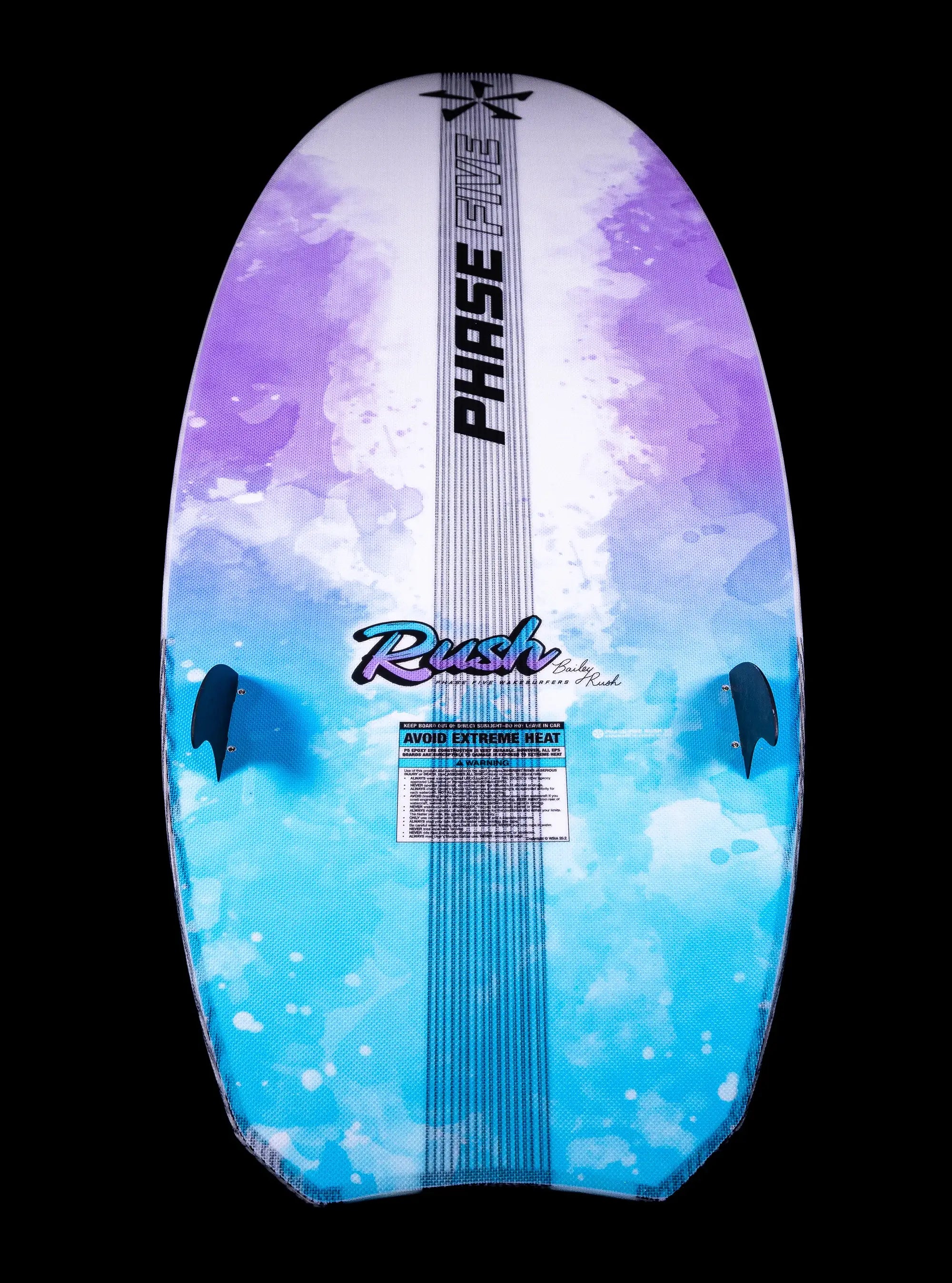 Phase 5 2025 Rush Wakesurf Board base pictured on black back drop