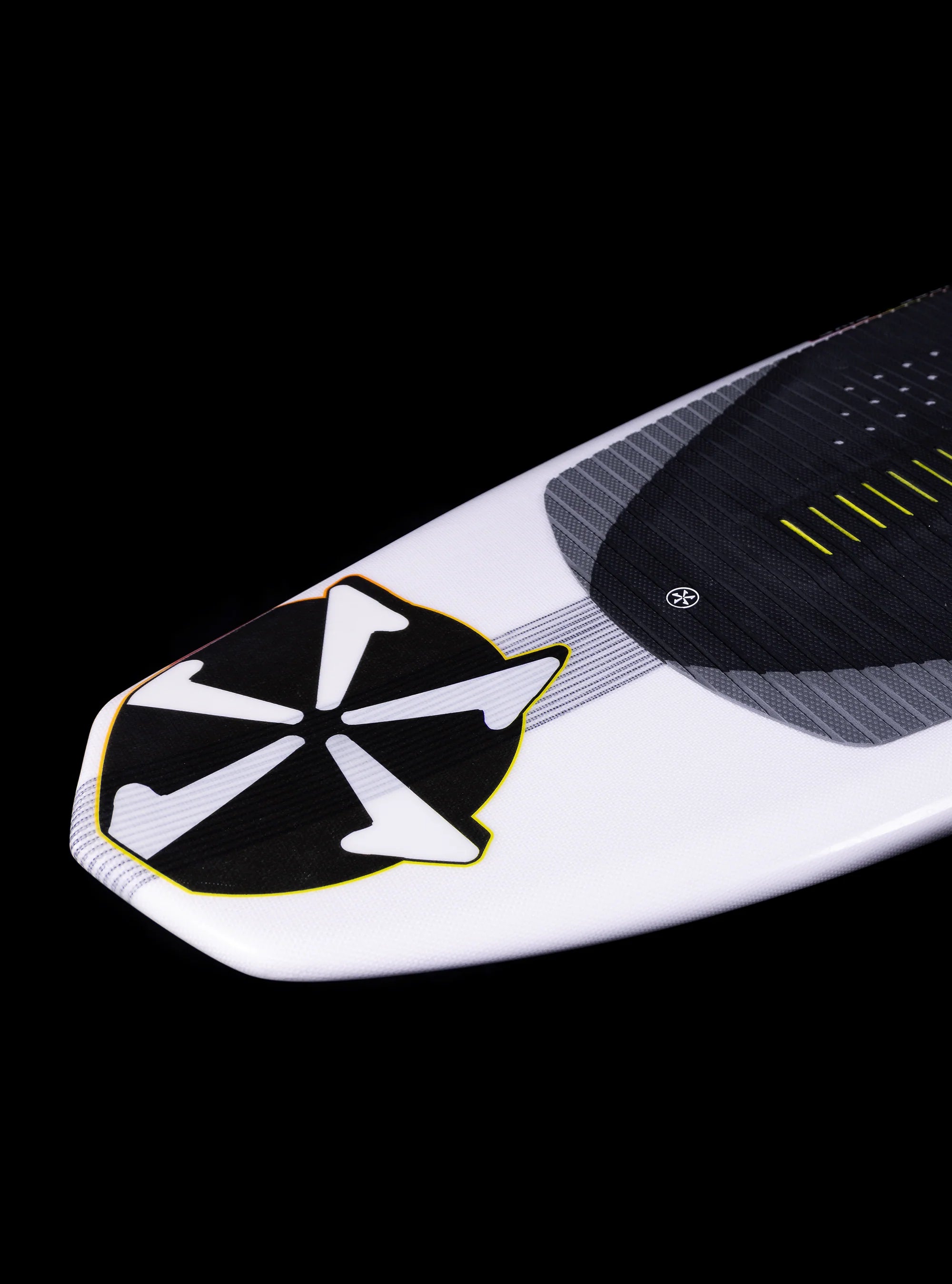 Phase 5 2025 Swell Wakesurf Board nose featured against a black backdrop