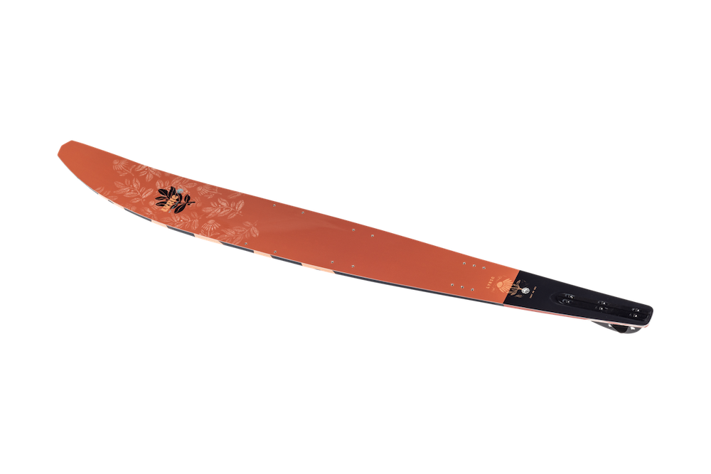 A single orange machete with a floral pattern on the blade and handle, shown on a white background, inspired by the vibrant style of the Radar Lyric Women's Waterski | Lyric Boa + Boa ARTP 2026 by Radar.