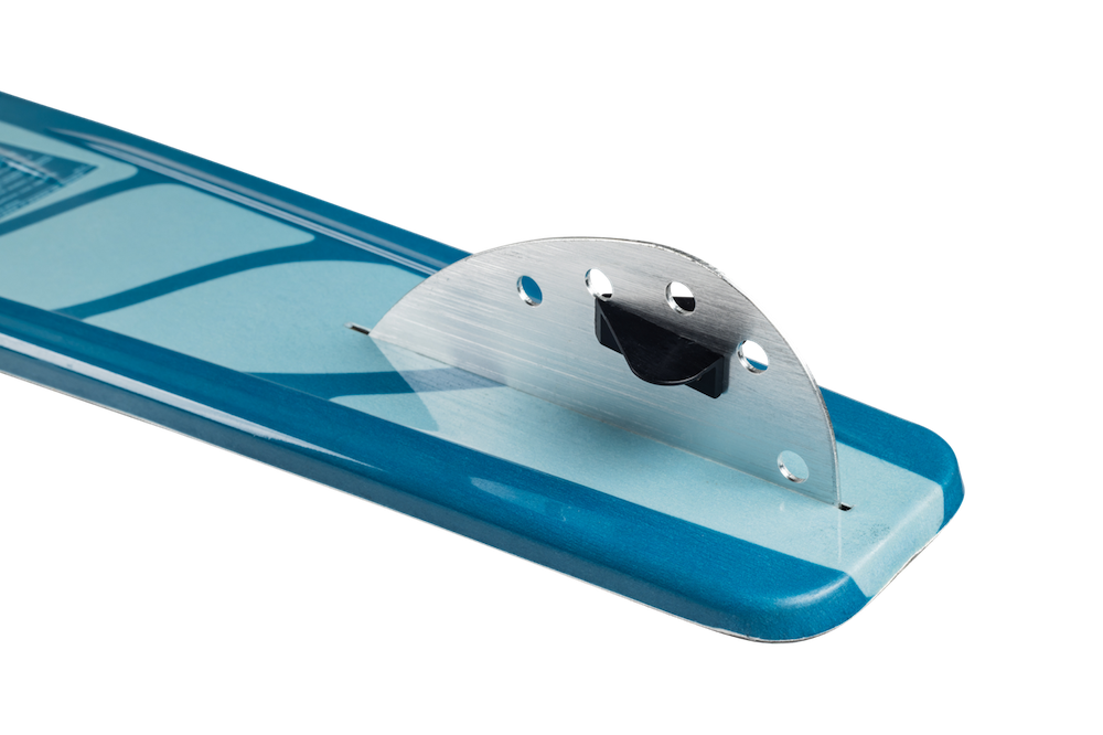 Close-up of the Radar Session Women's Waterski | Prime + ARTP 2026 by Radar, featuring a metal and plastic skin clip at the tail for securing climbing skins during ski touring.