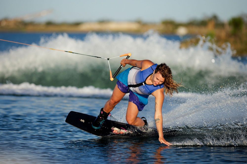 Ronix 2025 Women's Quarter 'Til Midnight Wakeboard- Jaime Lopina action shot 2