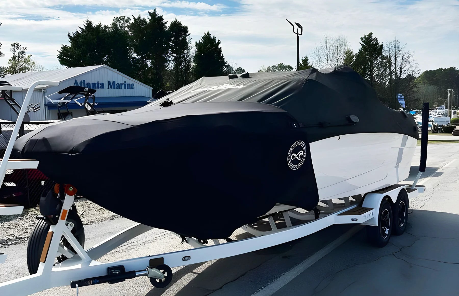 Supra Boat Shield by Surfinity in use with the cover on
