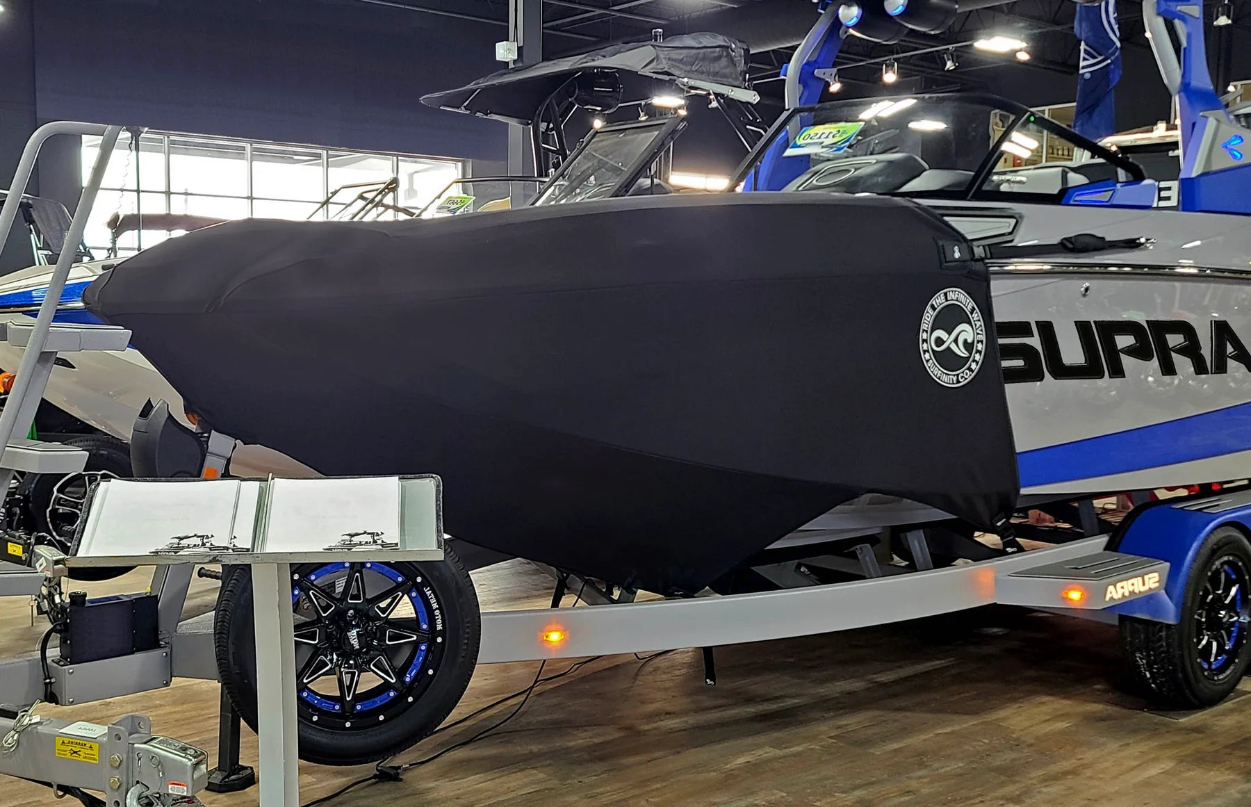 Supra Boat Shield by Surfinity on grey and blue Supra