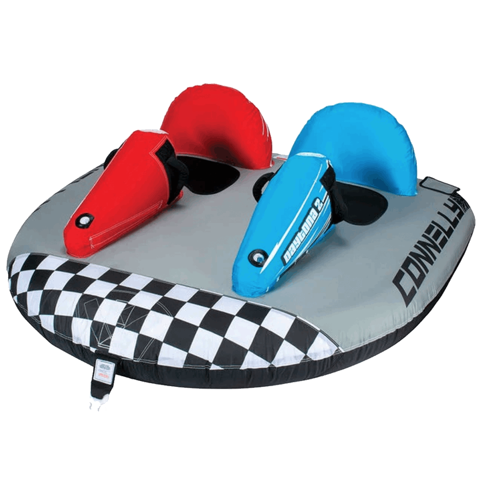 A Connelly Daytona 2 Tube, a blue and red inflatable deck tube with a checkered pattern.