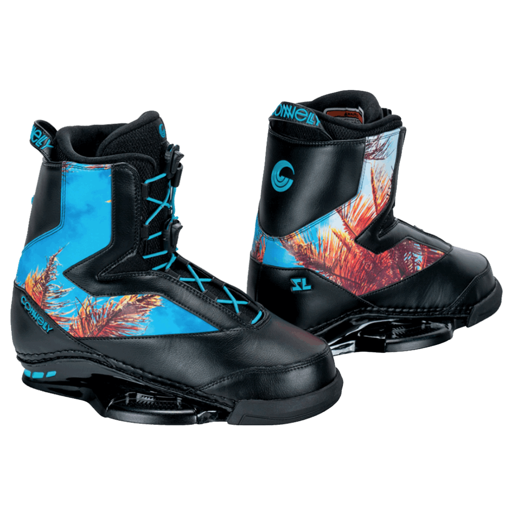 The 2021 Connelly SL boots feature the Infinity Plate System and come in black and blue, designed in collaboration with professional snowboarder Steel Lafferty.
