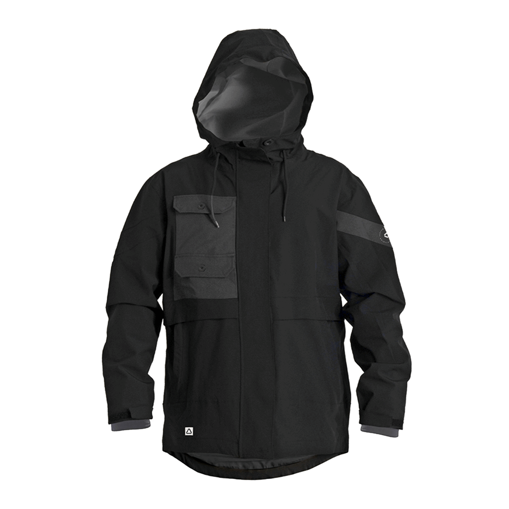 A 2021 Follow Layer 3.1 2 Outer Spray Upstate jacket with a hooded hood.