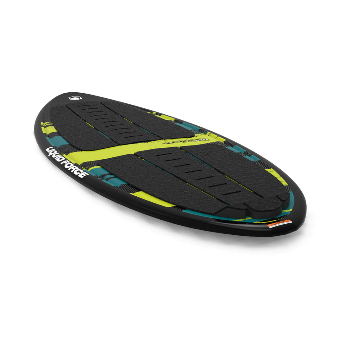 A Liquid Force 2024 Reign Pro Wakesurf Board (Pre-Order) with a Full Carbon Layup, skim boards, on a white surface.