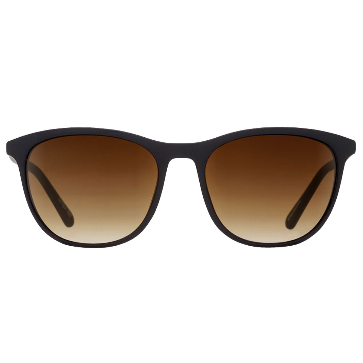 The Spy Cameo - Femme Fatale / Happy Bronze Fade sunglasses by Spy feature black frames, brown gradient polarized lenses with UV protection, shown front-facing against a white background.