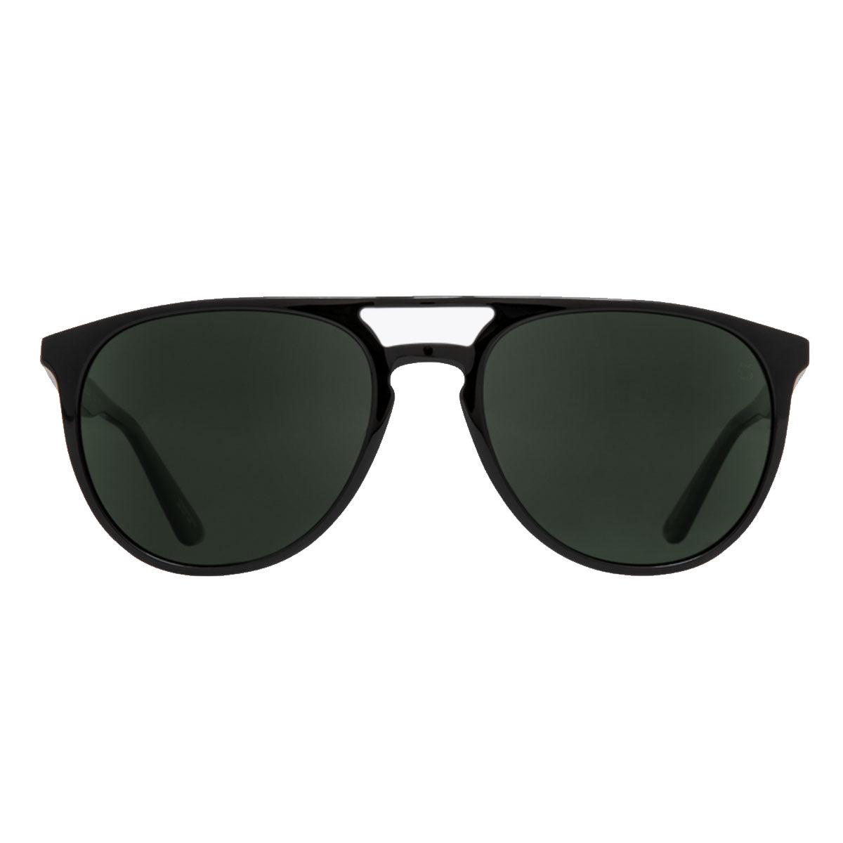 The Spy Syndicate sunglasses in Black/Happy Gray Green Polar feature an aviator-style acetate frame with dark, UV-protective lenses, shown facing forward on a white background.