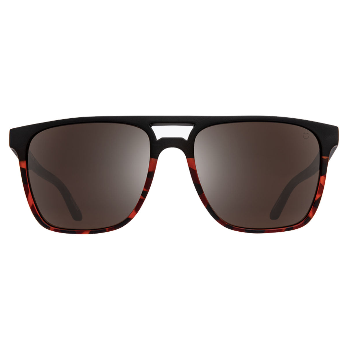 The Spy Czar sunglasses by Spy feature a black/torte fade frame with Happy Bronze Polar and Black Spectra Mirror lenses, offering 100% UV protection and a stylish cutout detail at the bridge.