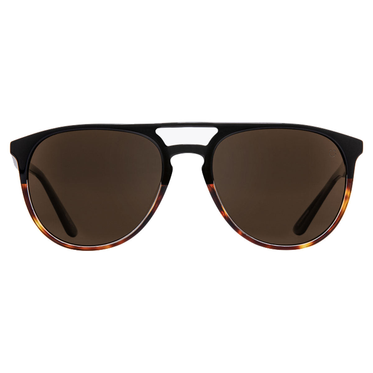 The Spy Syndicate - Black/Tort/Happy Bronze Polar sunglasses by Spy feature a matte black acetate frame, tortoiseshell lower rims, and a thin top bar, providing stylish UV protection against a white background.