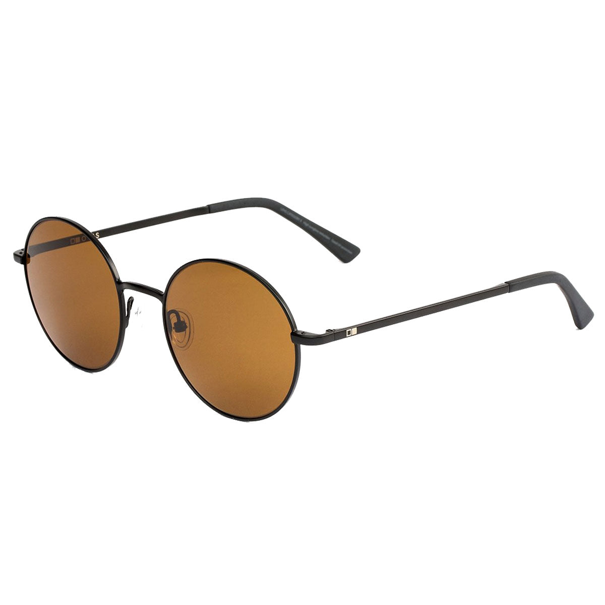 Otis Winston - Wire sunglasses by Otis feature thin matte black metal frames and brown-tinted mineral glass lenses, shown angled on a white background, providing stylish round frames with essential UVA/UVB protection.