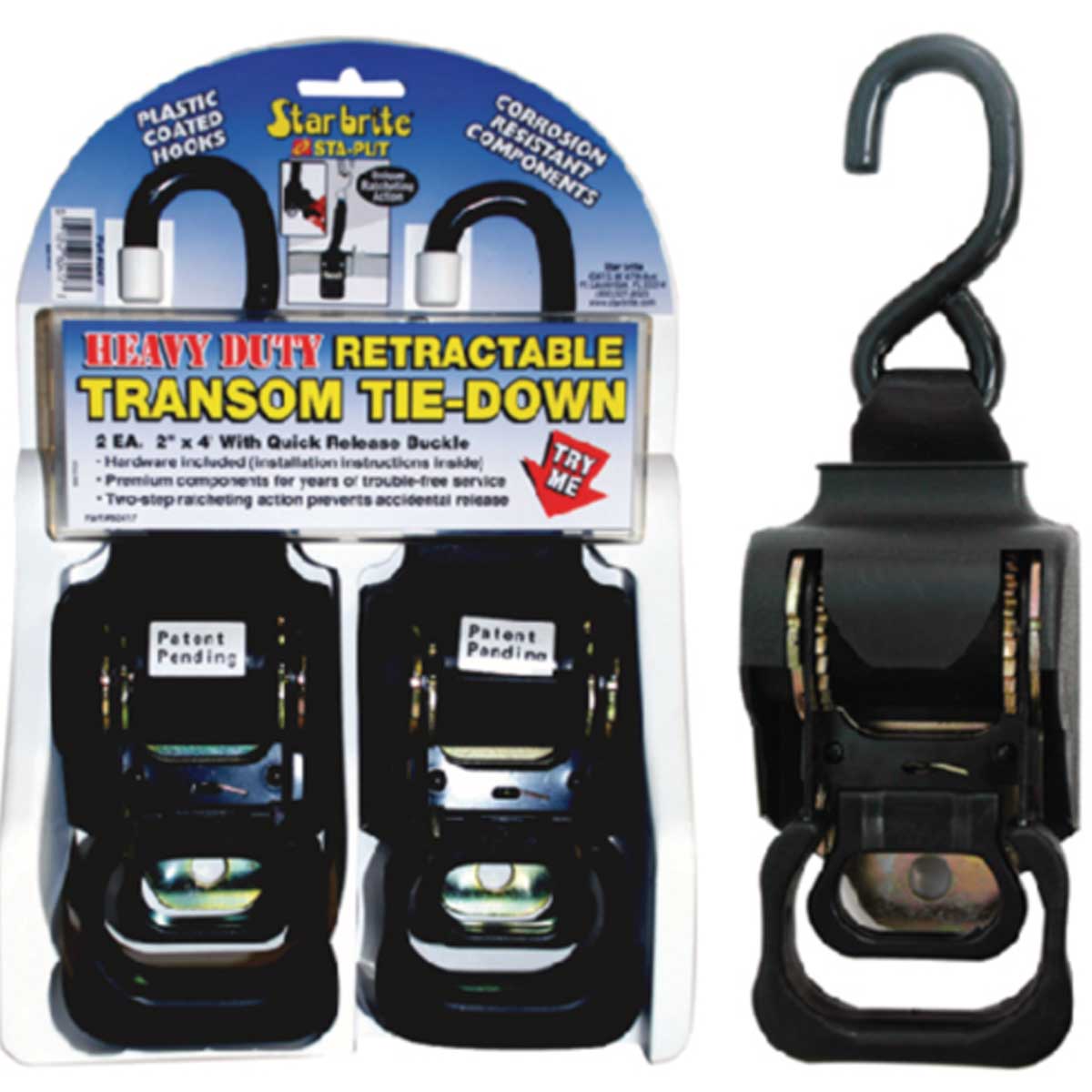 Starbrite 2" Heavy Duty Retractable Tie Downs (2 Per Pack)