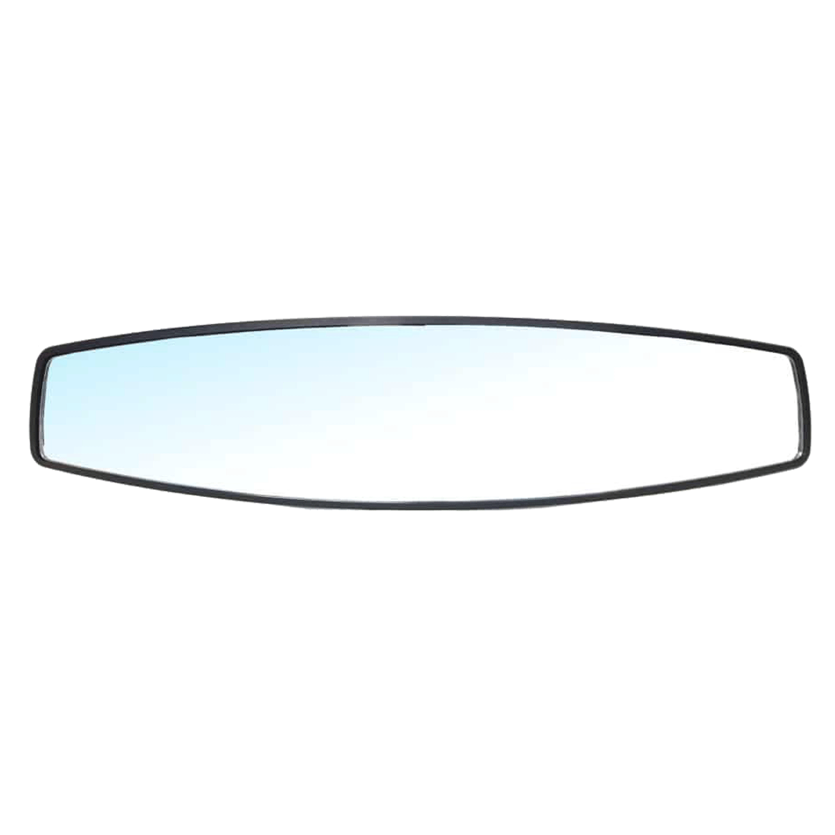 The PTM Edge PTM VX-140 Blade Mirror features a wide, rectangular design with slightly curved edges and a slim black frame, reflecting a subtle gradient of light blue and white for a true panoramic view.