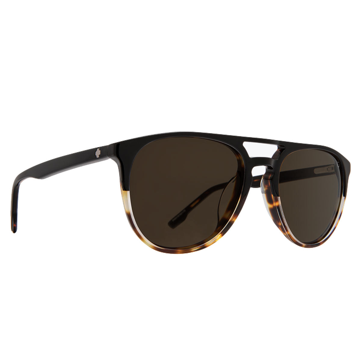 The Spy Syndicate - Black/Tort/Happy Bronze Polar sunglasses by Spy feature round dark lenses, black acetate upper frames, brown tortoiseshell details on the lower half and bridge, and deliver reliable UV protection.