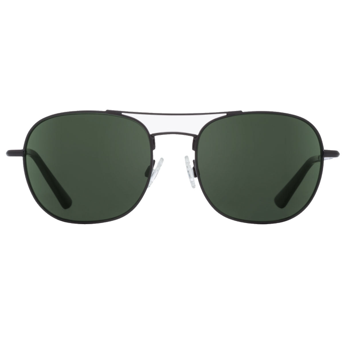 The Spy Pemberton - Black/HD Plus Gray Green Polar sunglasses by Spy feature a black metal frame and HD Plus gray green polarized lenses, shown from the front on a white background.