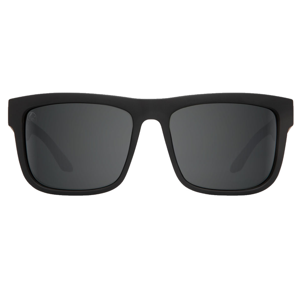 A pair of Spy Discord sunglasses in Matte Black Leopard Fade with HD Plus Gray Green lenses and Silver Light Spectra, shown from the front on a white background.