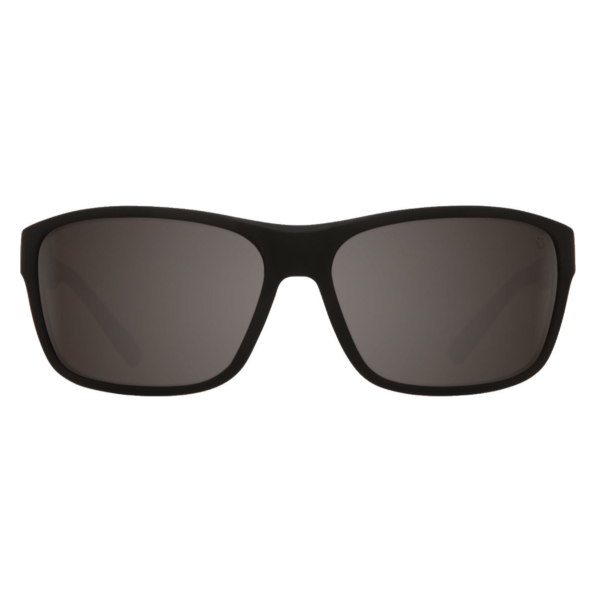 The Spy Arcylon sunglasses in Soft Matte Black with Happy Bronze lenses offer stylish UV protection, featuring rectangular, slightly curved dark lenses against a white background.