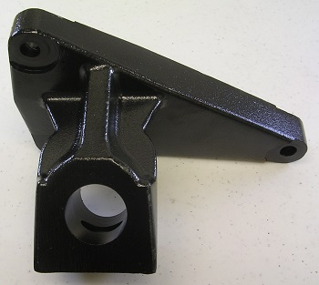 The Indmar MOUNT ENGINE 6.2L FORD BANK 1SIDE (part #535910E), a black metal bracket with large and small holes at each end, is shown on a light surface. Brand: Indmar.