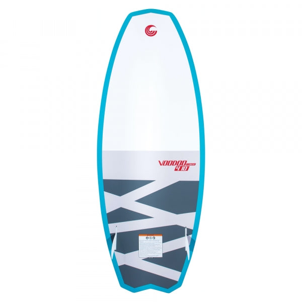 A Connelly 2022 Voodoo Wakesurf Board with a blue and white design featuring Thermo Shell construction.