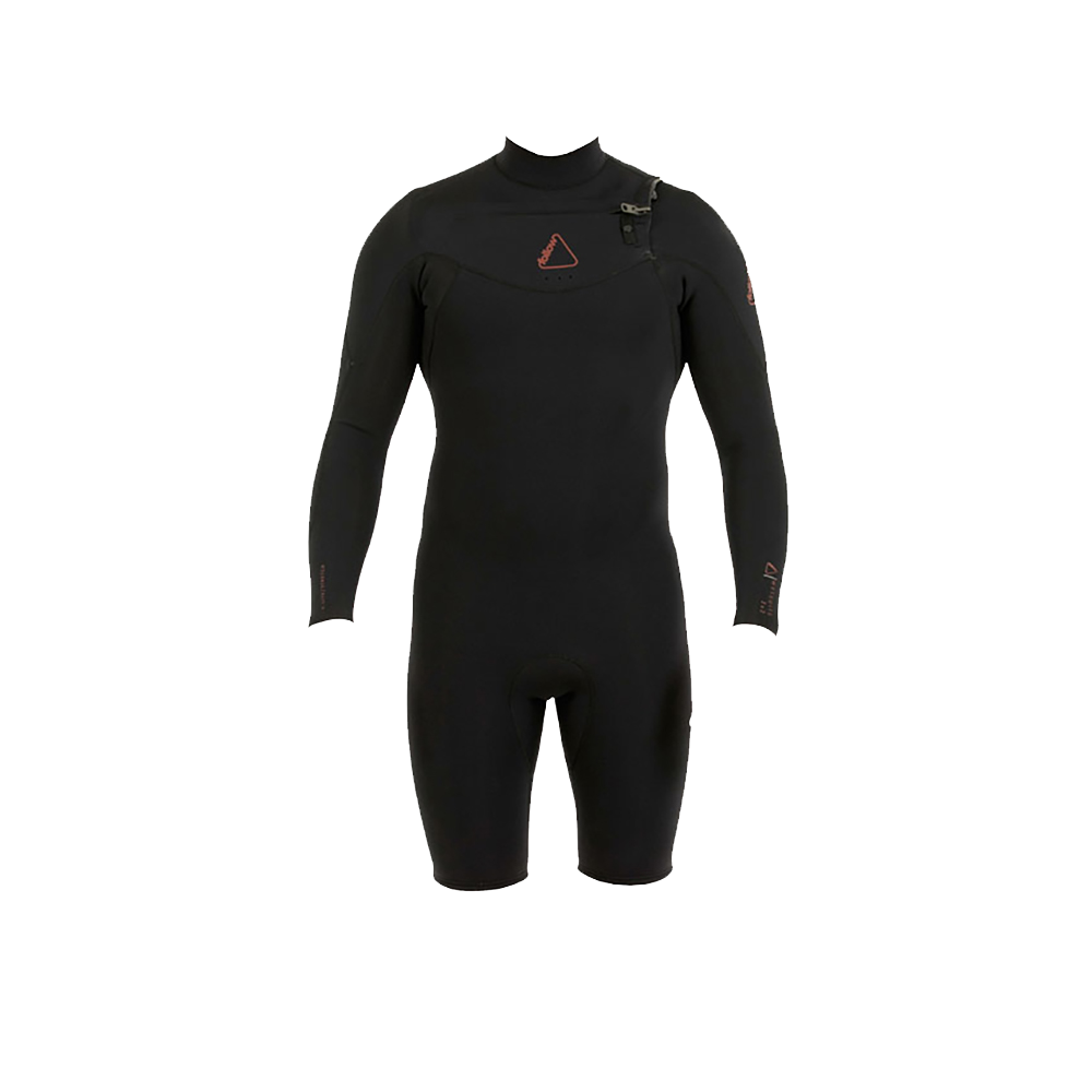 A Follow Wake Men's Pro 2/2 Long Arm Springy wetsuit featuring a watertight seal and glued and blind-stitched seams, showcased on a white background.