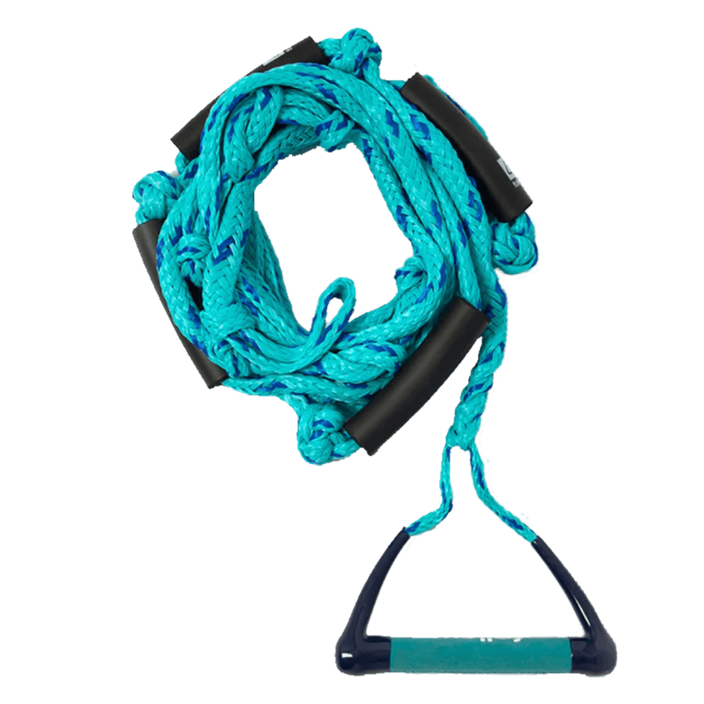 A Follow Wake Surf Package - Teal with a black handle attached to it, featuring a suede grip.