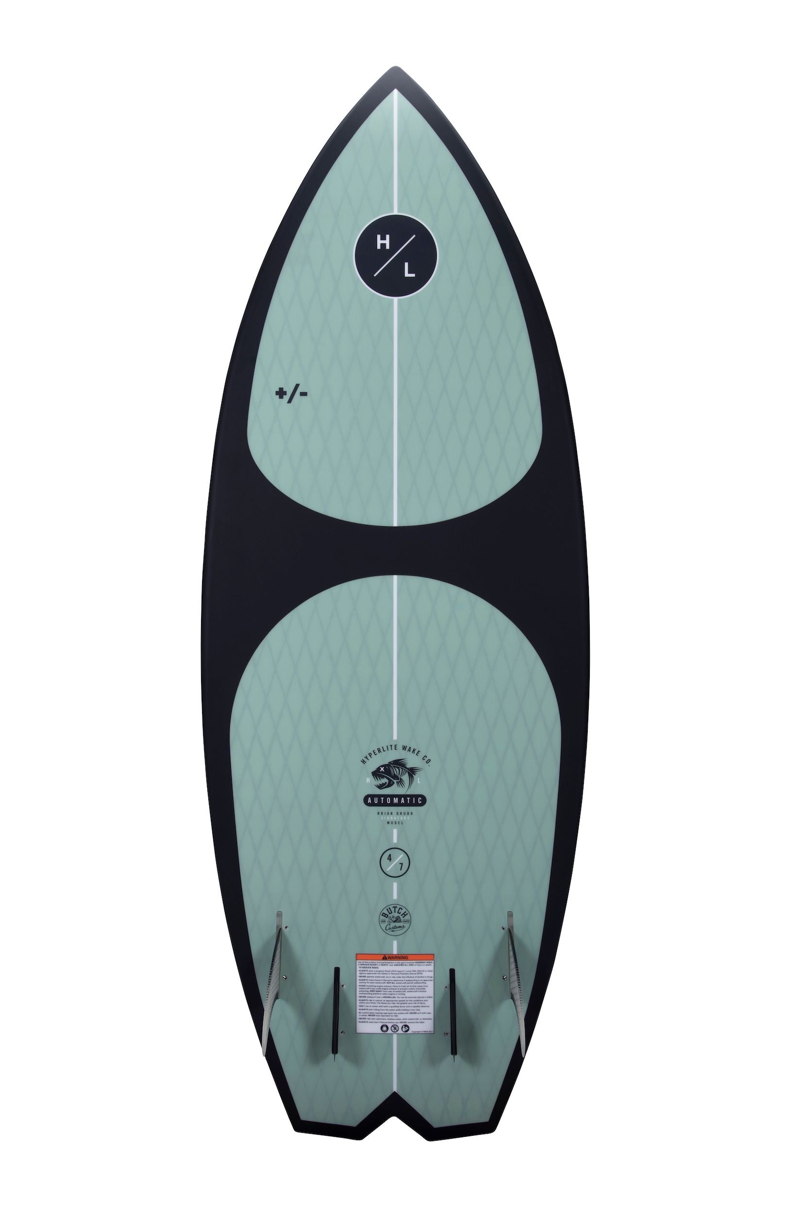 A Hyperlite 2023 Automatic Wakesurf Board with DuraShell Construction on a white background.