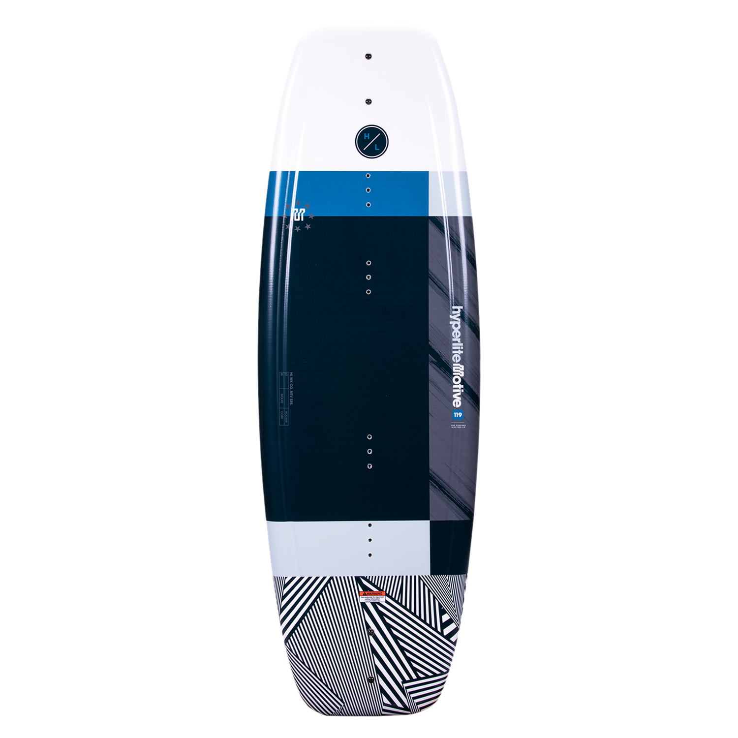 A Hyperlite 2024 Motive Jr. Wakeboard - 119 with a blue and white design from the free ride series.