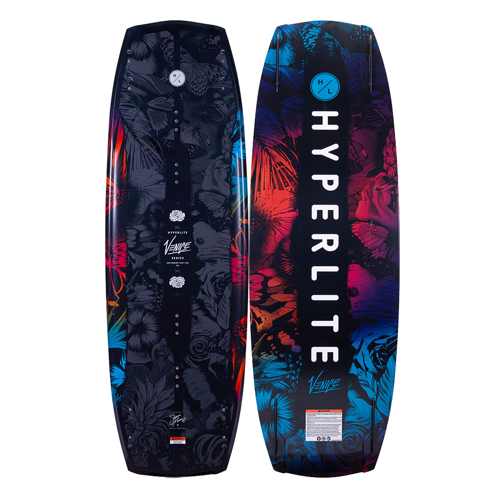 A Hyperlite 2023 Venice wakeboard, featuring the word "Hyperlite" prominently on it.