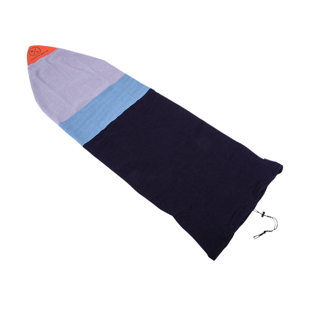 A Hyperlite blue and orange towel made of plush terrycloth fabric with a blue and orange stripe.