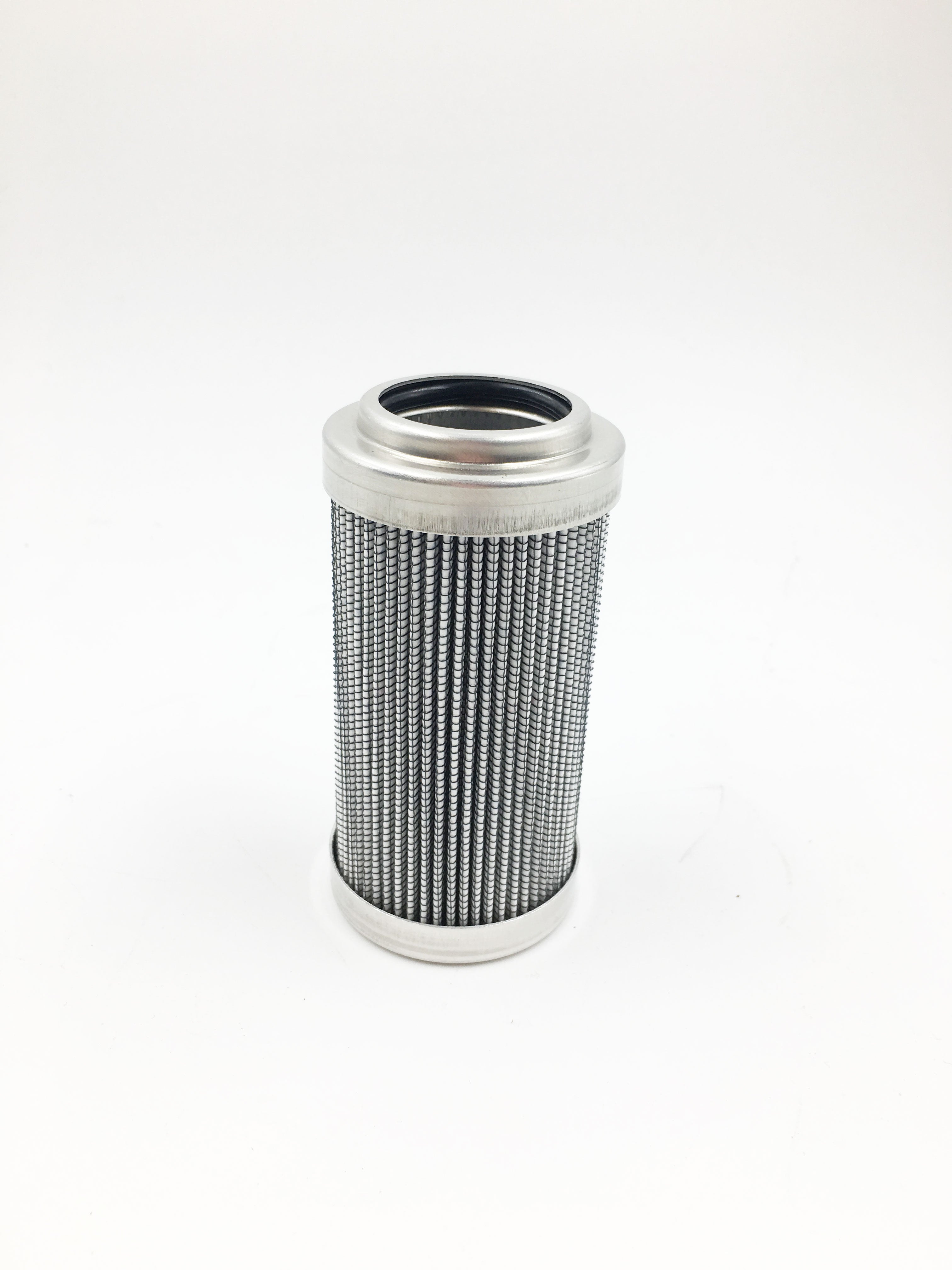 The Malibu Fuel Filter Element - E990004-S by Malibu features a cylindrical metal mesh with silver top and bottom, displayed upright on a plain white background.