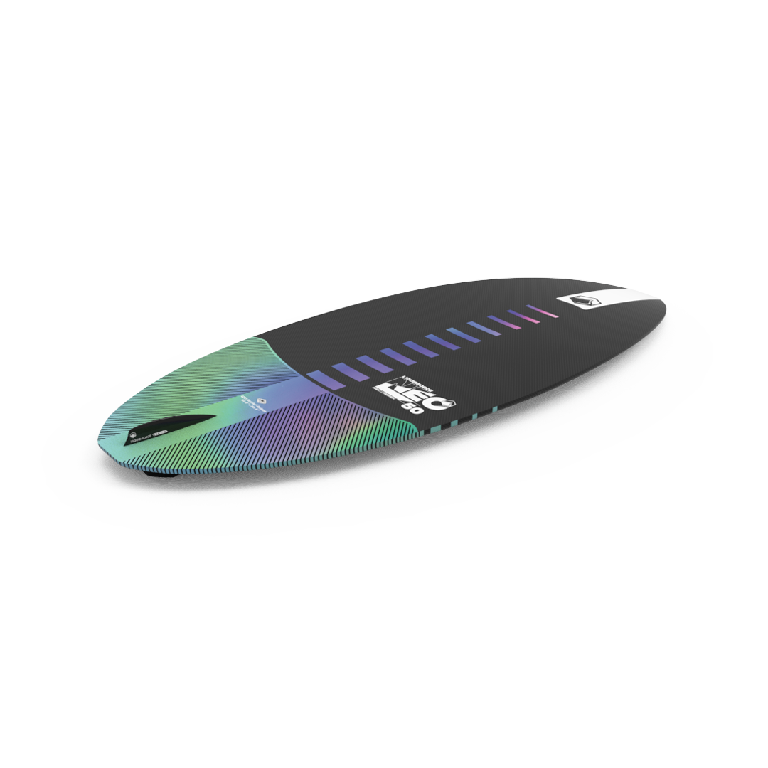 A Liquid Force 2023 Neo Wakesurf Board on a white surface designed for skim surfers.