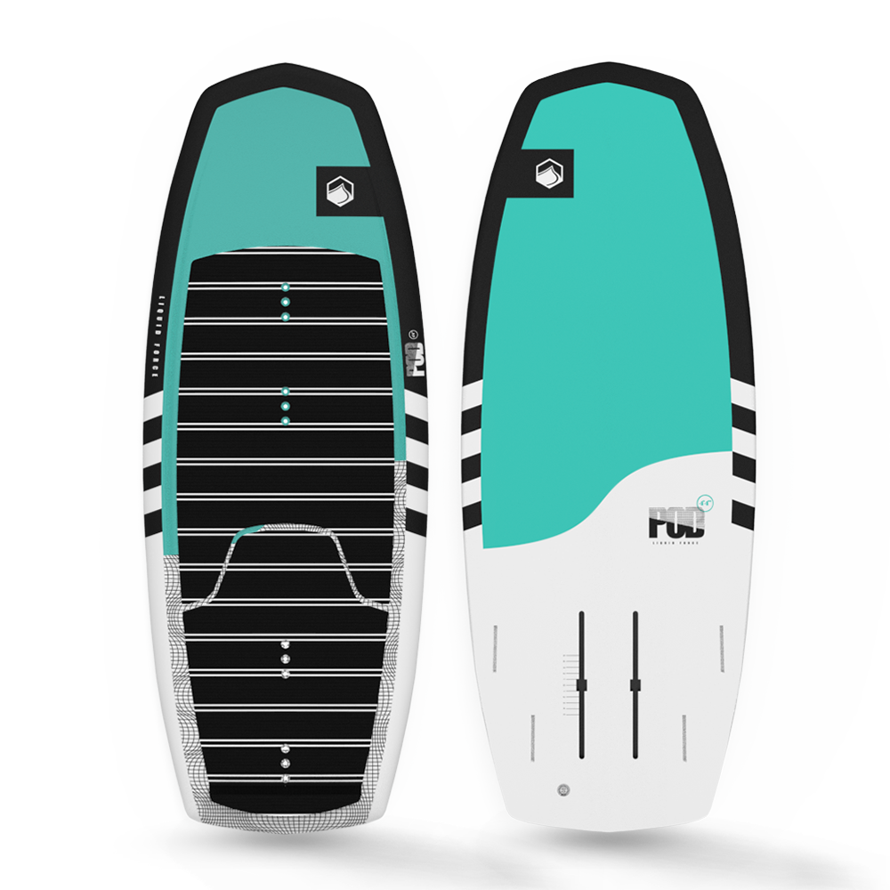 A black and white Liquid Force 2024 Pod Foil Board.