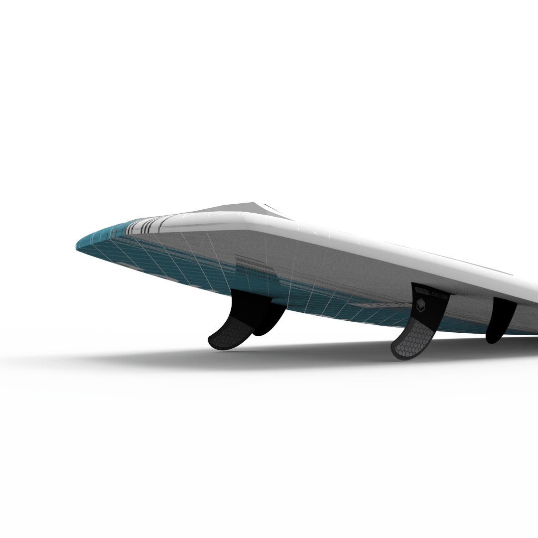 A Liquid Force 2024 Twinzer Wakesurf Board with a concave bottom on a white surface.