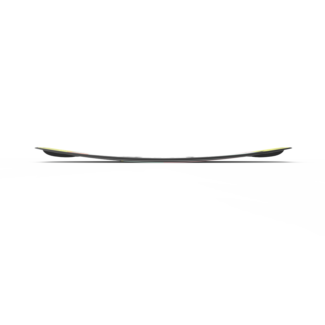 A black and yellow Liquid Force 2024 Unity Wakeboard on a white background showcasing its durability with a PU core.